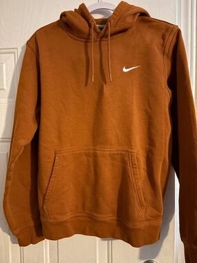 Nike Men's Burnt Orange Pullover Hoodie with White Swoosh